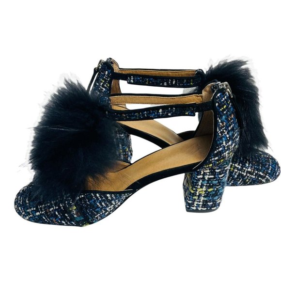 Anthropologie Bettye Muller women 9 Blue T strap Tweed Block Heel Pumps - Picture 6 of 9